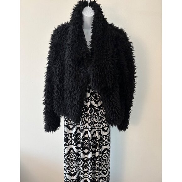 Indie Sleaze Jacket Small Black Faux Fur Shaggy Cropped Pockets HYFVE Soft Cozy - Picture 10 of 12